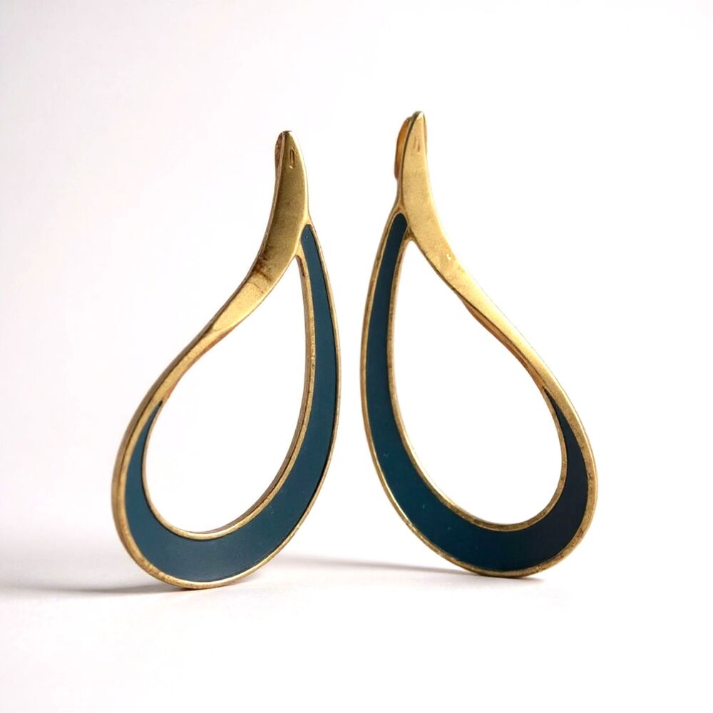 Vintage Avon Color Swirl London Blue Enamel and Gold Tone Earrings